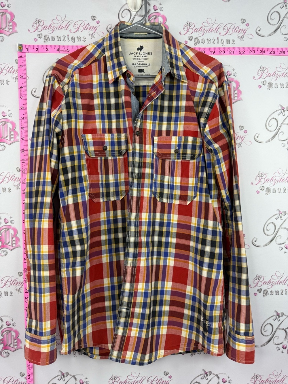 Jack & Jones Red, Blue & Yellow Plaid Casual Button-Down Shirt